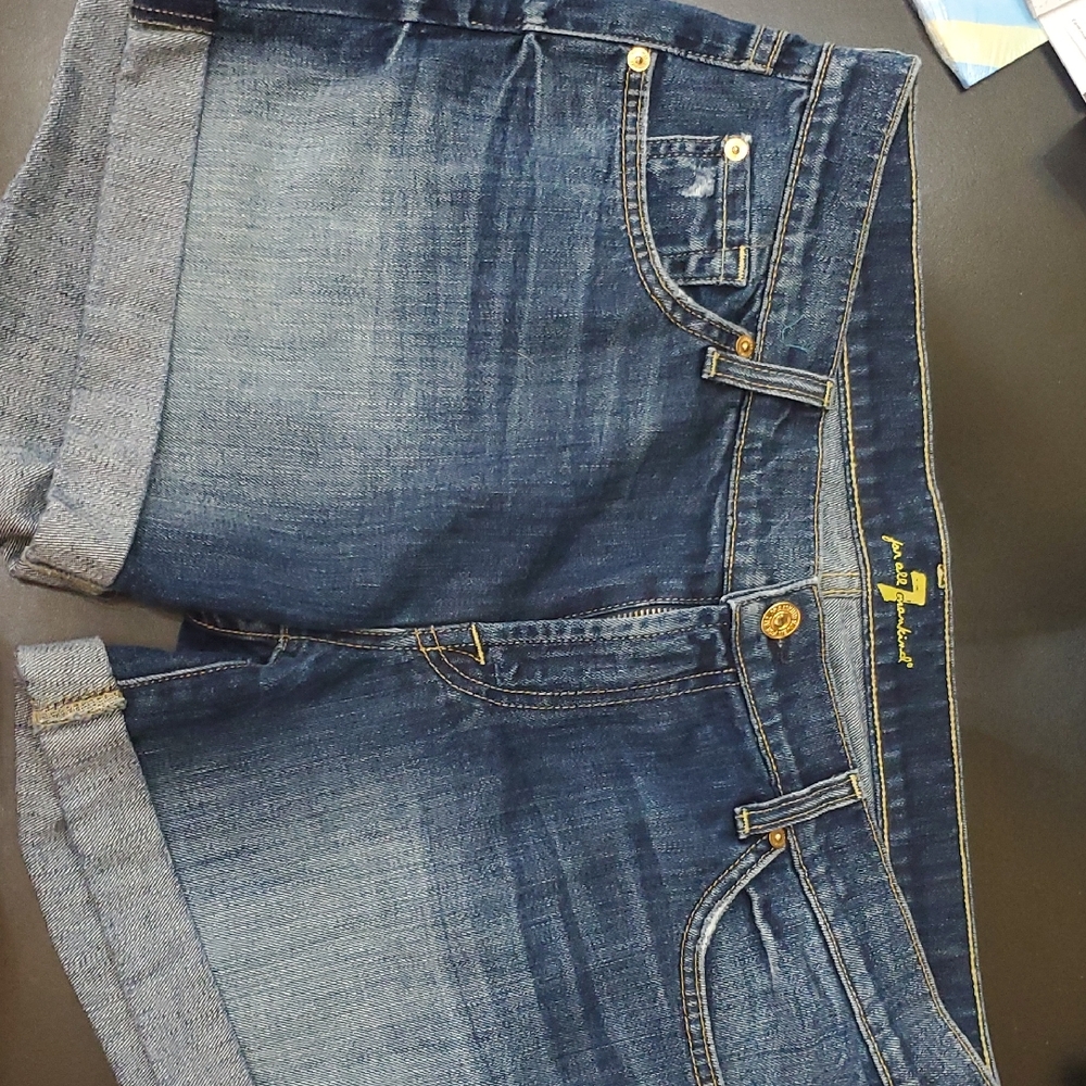 7 For All Mankind Indigo Rolled Cuff Boyfriend Jeans Shorts